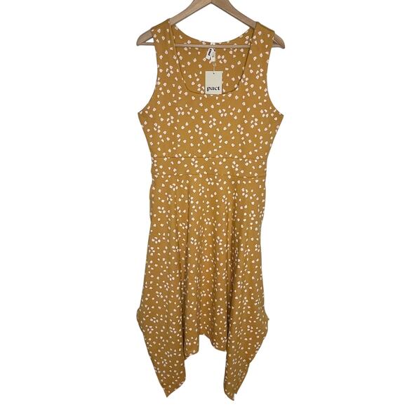 Pact Sleeveless Fit And Flare Midi Dress Womens Large Mustard Floral Pockets - Picture 1 of 11